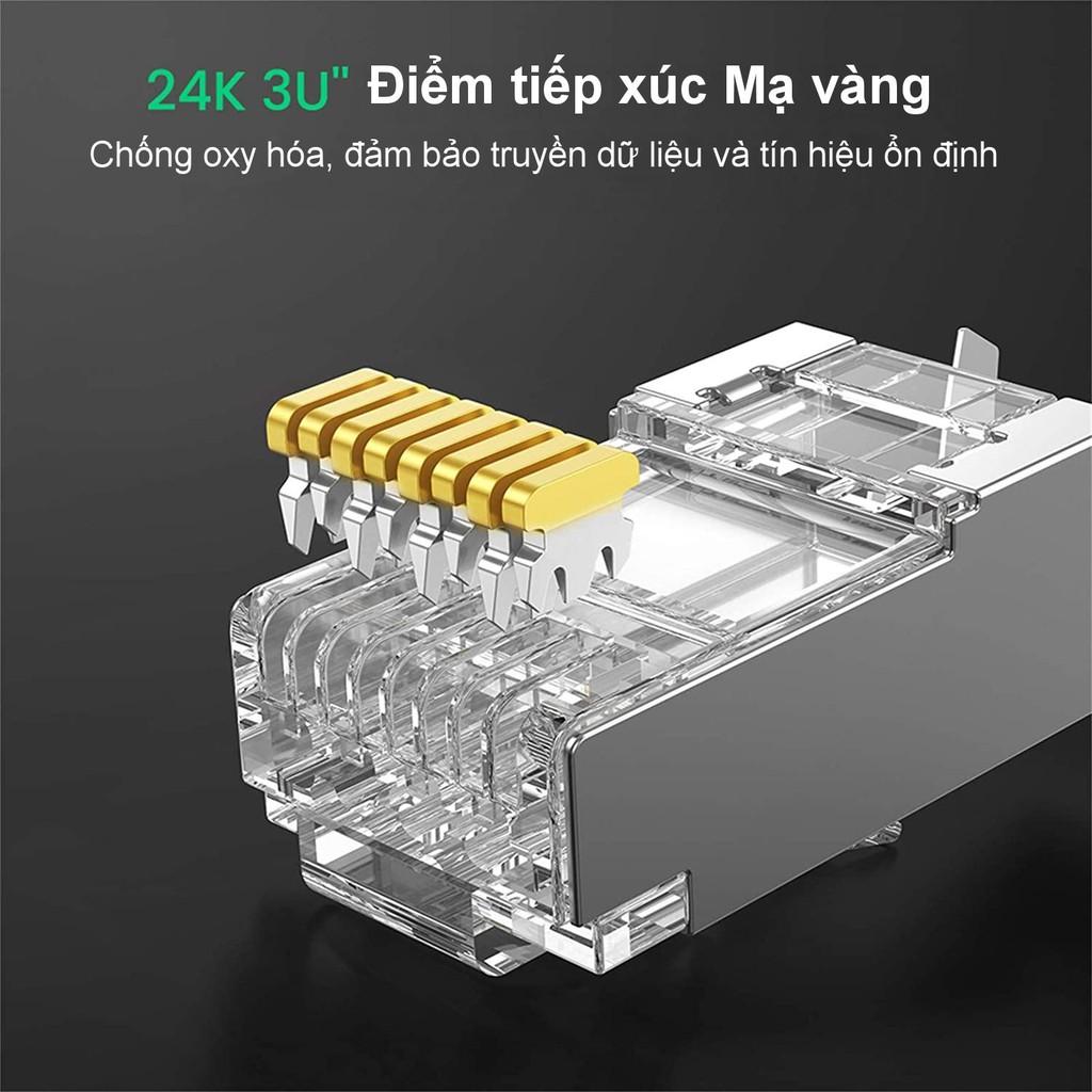 Hạt đầu bấm mạng bọc inox Cat7 UGREEN 70316 thiết kế đuôi kẹp cố định vào cáp cao cấp - Hàng nhập khẩu