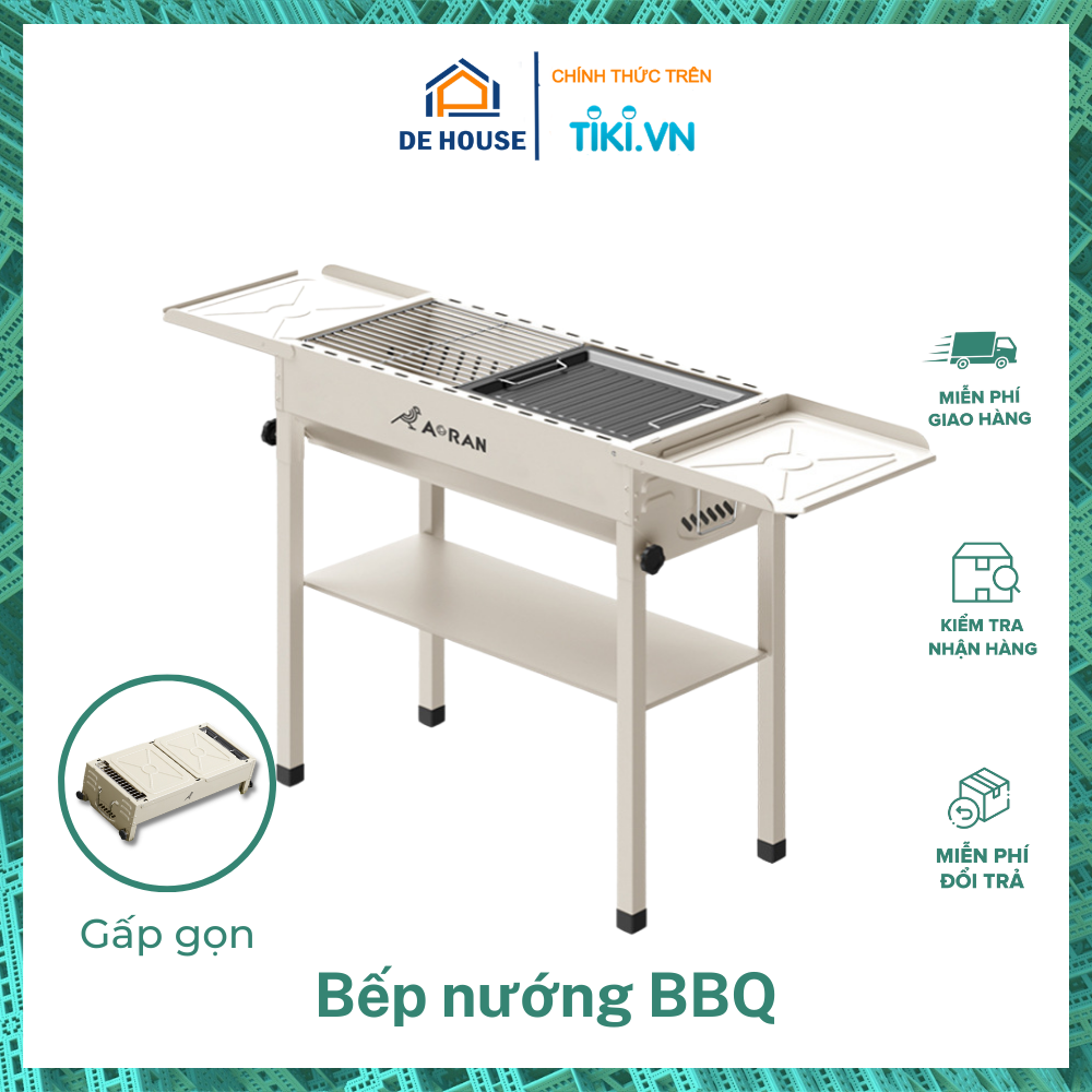 Bếp Nướng Than Hoa Ngoài Trời Gấp Gọn Có Tay Xách - Bếp Nướng BBQ Dã Ngoại Du Lịch 2 Tầng