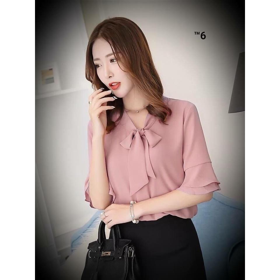 Áo Sơ Mi Cổ Thắt Nơ Tay Loe Điệu Đà