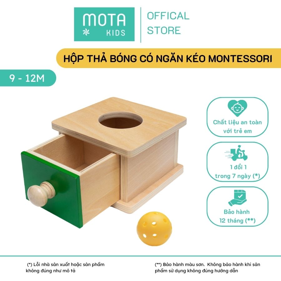 Đồ chơi hộp thả bóng có ngăn kéo cho bé từ 9-12 tháng Montessori Mota- Rèn sự tập trung &amp; đôi tay- Hàng chính hãng