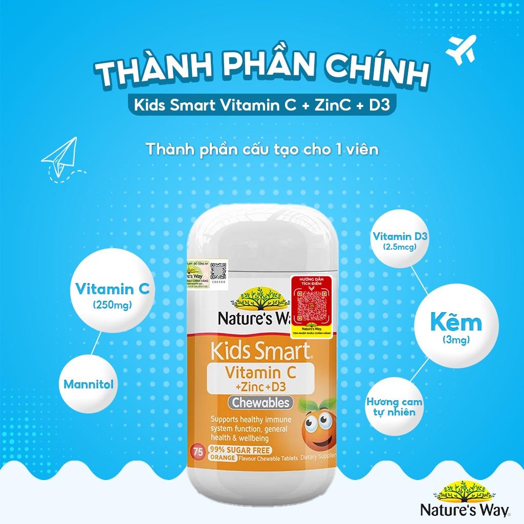 Viên Nhai Nature’s Way Kids Smart Vitamin C+ZinC+D3 Chewable Tablets Bổ Sung Vitamin Cho Bé Phát Triển Toàn Diện 75 Viên