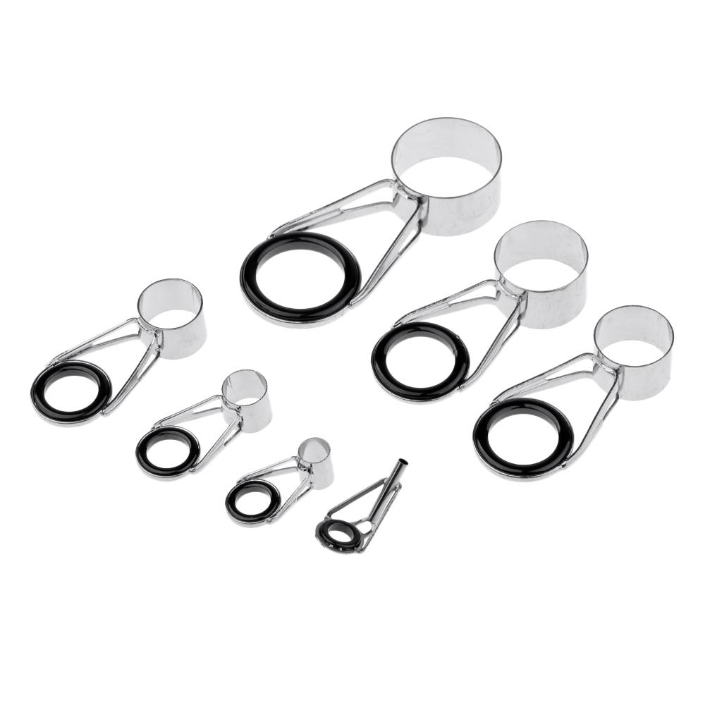 7Pcs/set Ceramic Ring Eyes Fishing Rod Tip Guides Free Stainless Steel Frame