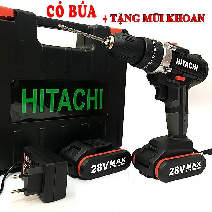 Máy Khoan Pin HITACHI 28V Có Búa, Khoan cầm tay bắt vít Tặng Mũi Khoan