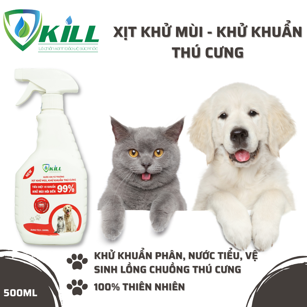 Nước khử mùi chó mèo vật nuôi thú cưng Vkill 500ml diệt khuẩn lên đến 99,99% cực an toàn tao không gian sạch sẽ