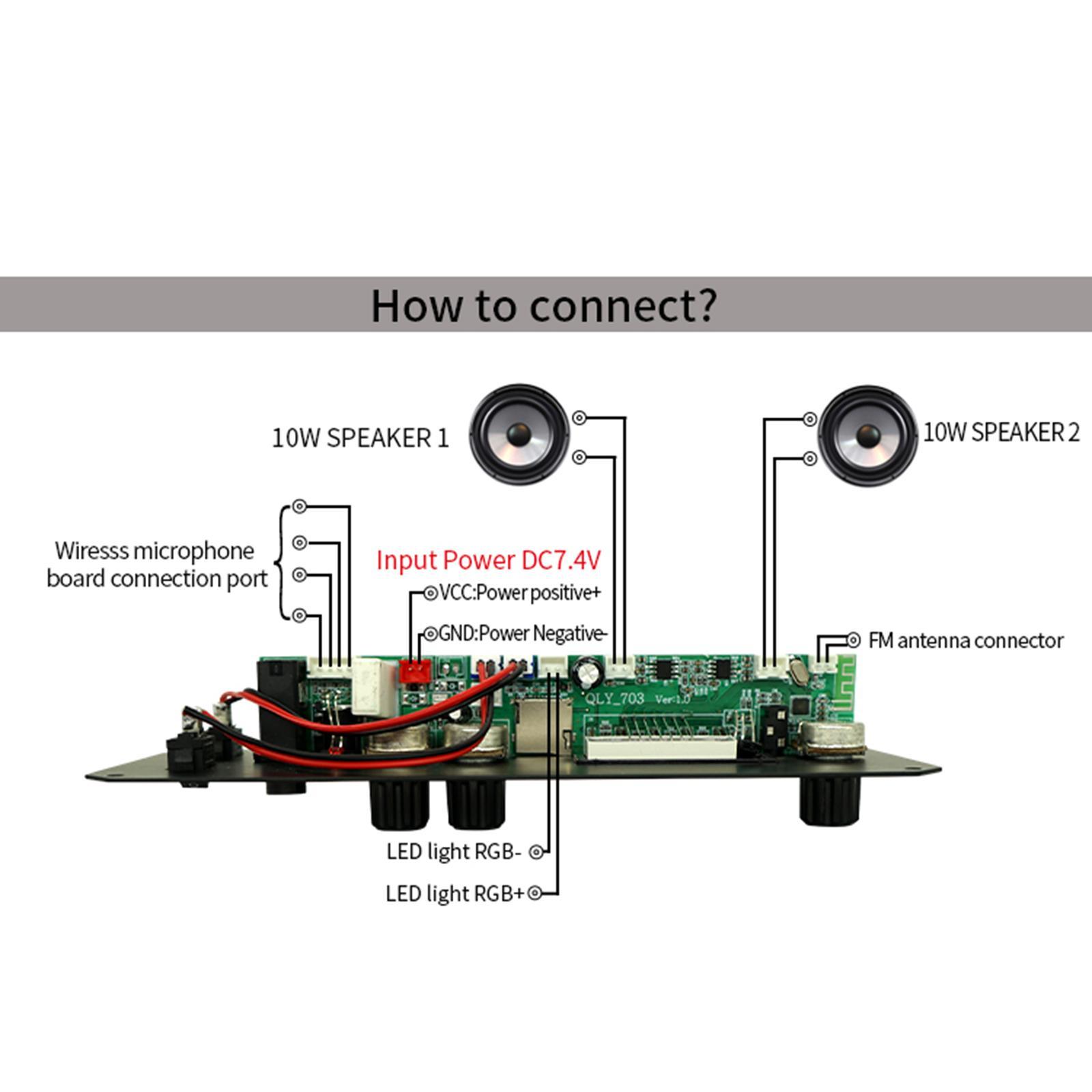 Bluetooth MP3 Decoding Board Audio Receiver Module for Speaker 2x10W 7.4V RGB Light Lossless Support TF/USB/AUX/Mic/FM Audio Amplifier Board