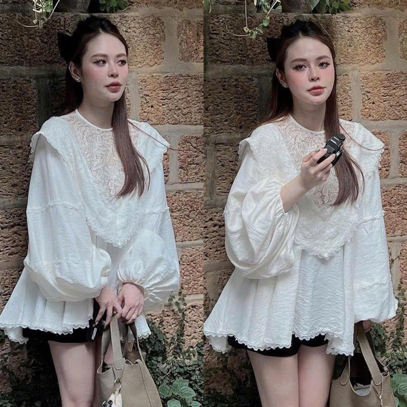 Ao đũi mây dáng dài rộng phối ren chuẩn mẫu LD415 BY JOLIE