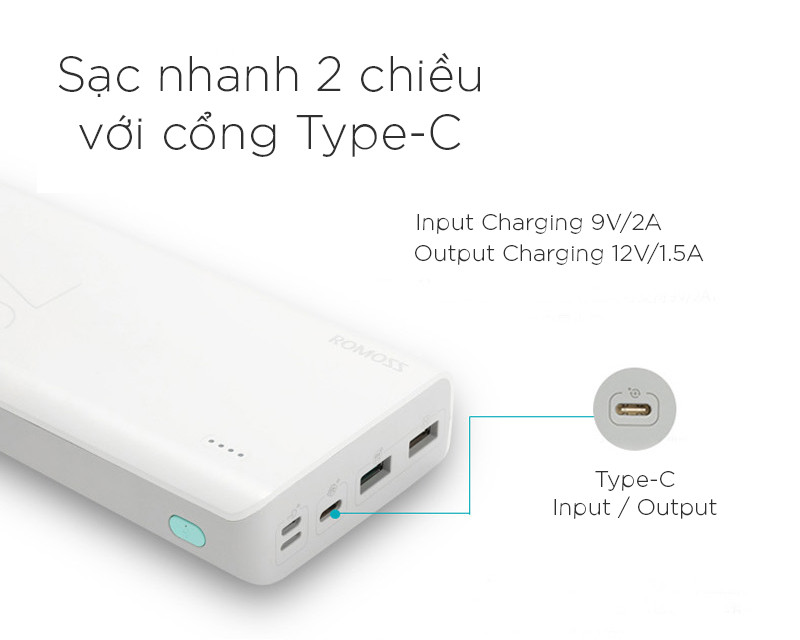 Pin Sạc Dự Phòng 30.000mAh Romoss Sense 8 Plus QC Type -C - Hàng Chính Hãng