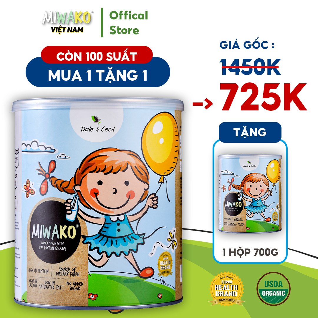 [Mua 1 Hộp Tặng 1 Hộp 700g] Sữa Hạt Hữu Cơ Miwako Hộp 700g Vị Gạo, Đạm Lành Dễ Uống Date T3/2024