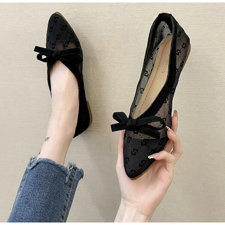 Giầy búp bê nữa tag nơ họa tiết C.G (mã 225- búp bê