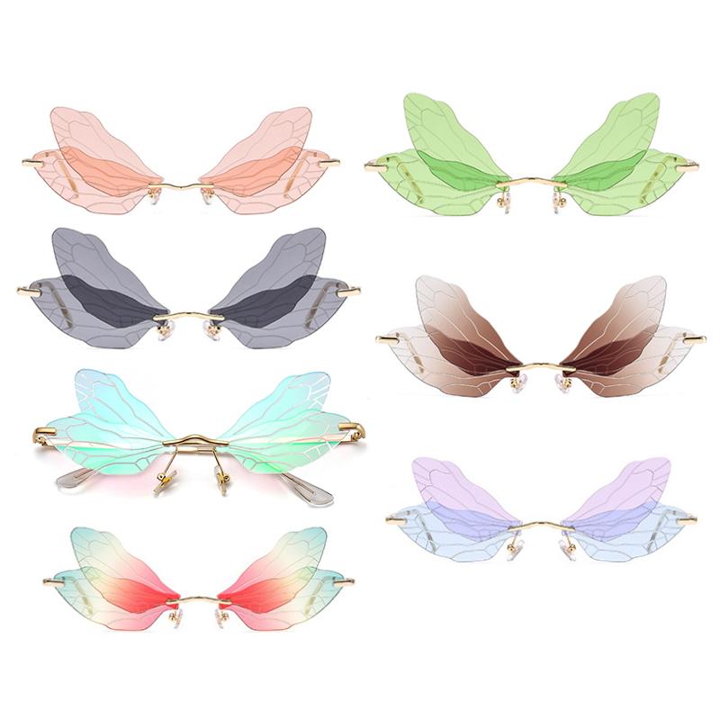 Kính râm cổ điển Butterfly Rimless Dragonfly Wing Kính râm Phụ nữ Clear Ocean Lens Kính mắt Đàn ông Kính mặt trời SHADES UV400 Color: 08