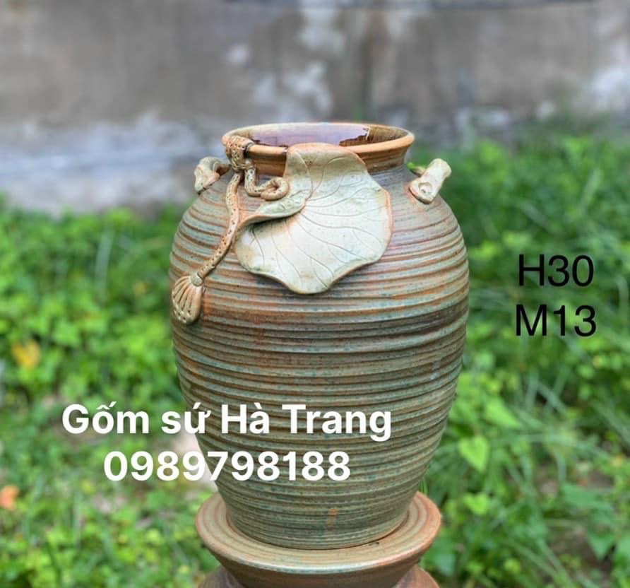 Lọ hoa gốm sứ Bát Tràng cao cấp đắp nặn thủ công cao 30cm