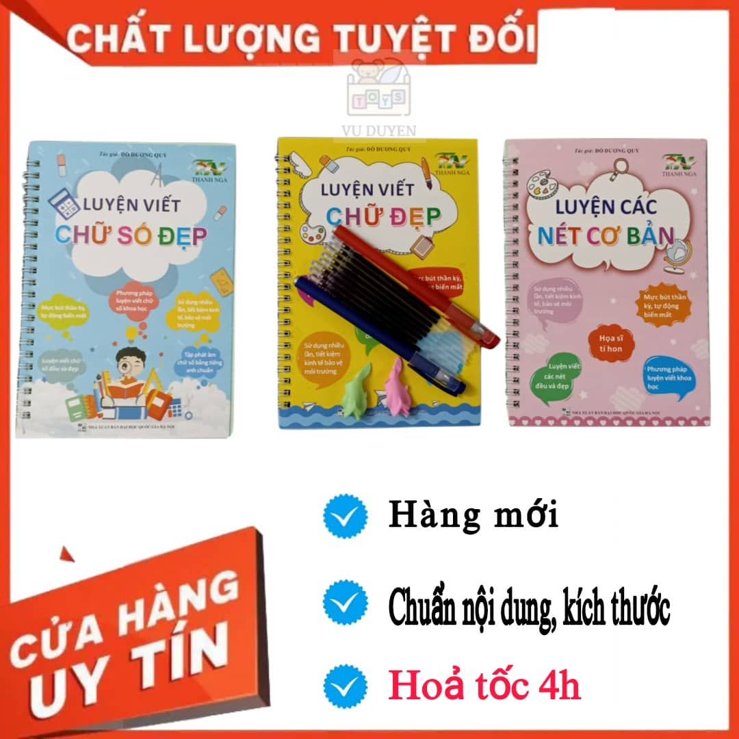 Bộ 3 Vở Tô Màu Tập Viết Tự Xóa Thần Kỳ Kèm Bút Cho Bé