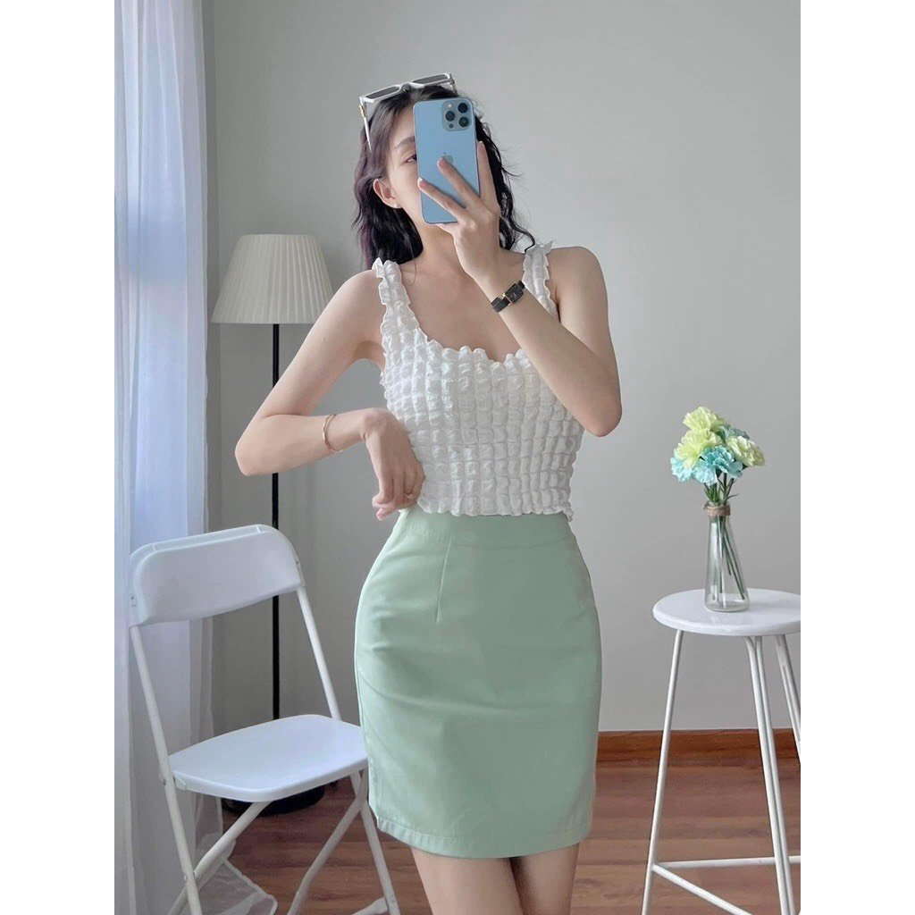 Sét Áo Thun Ba Lỗ 2 Dây Croptop Xốp Nhăn Siêu Đẹp