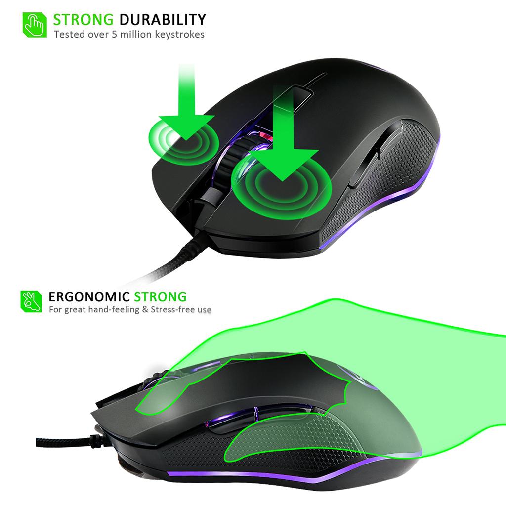7 Buttons Wired Gaming Mouse with Wolf Patten Colorful Breathing Lights
