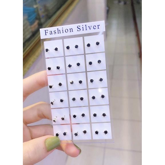 Bông tai nụ đá đen bạc ta,Khuyên tai nụ bạc ta đá đen-Minh Tâm Jewelry