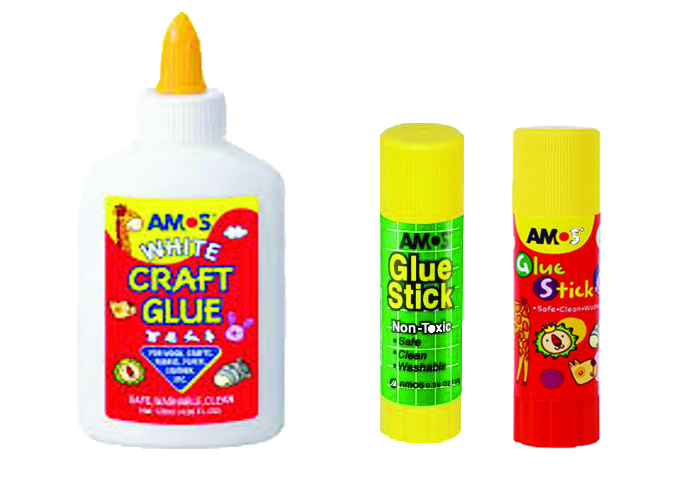 Bộ sản phẩm keo sữa white AMOS WHITE CRAFT glue 120ml + 02 Hồ khô 8g AMOS WHITE GLUE STICK (màu xanh và màu đỏ)