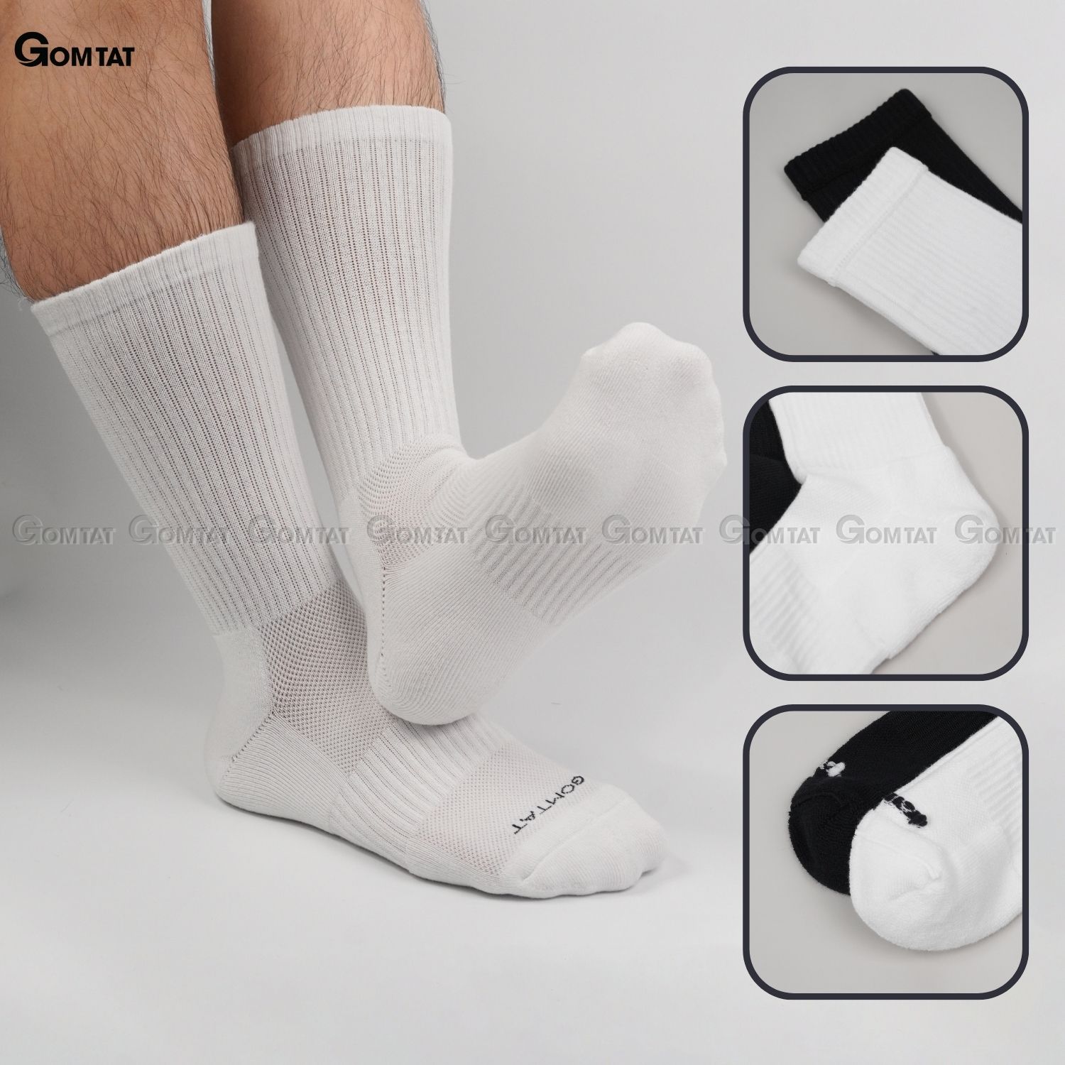 Combo 5 đôi tất nam nữ cổ cao GOMTAT, có đệm xù mềm mại êm chân, chất liệu cotton khử mùi - NGAN-STA-5009-CAO-CB5