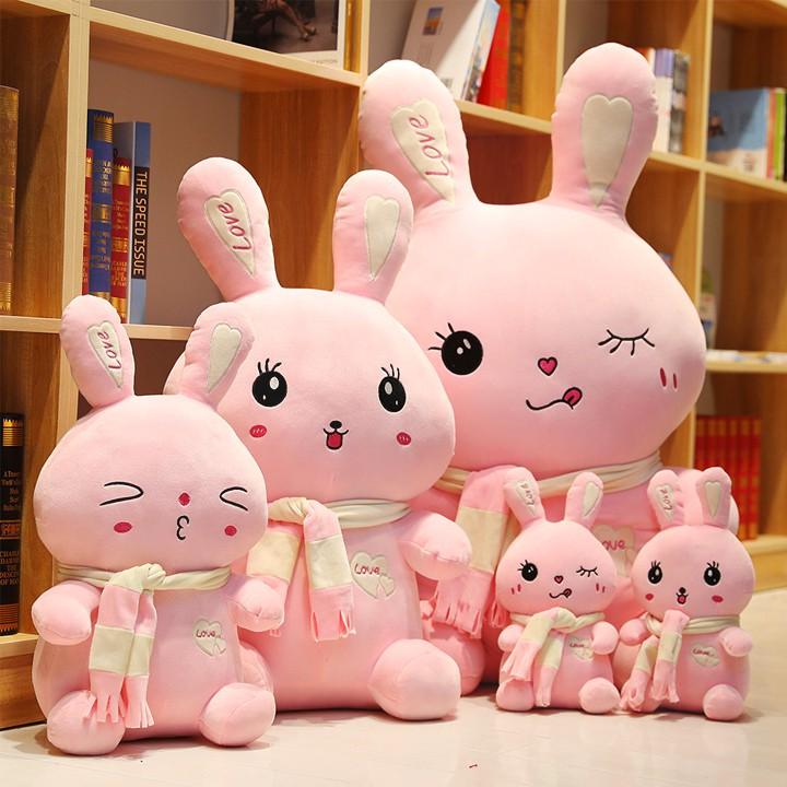 Gấu bông thỏ hồng đáng yêu thú nhồi bông cao cấp hình thỏ hồng quấn khăn làm quà tặng siêu cưng (55cm
