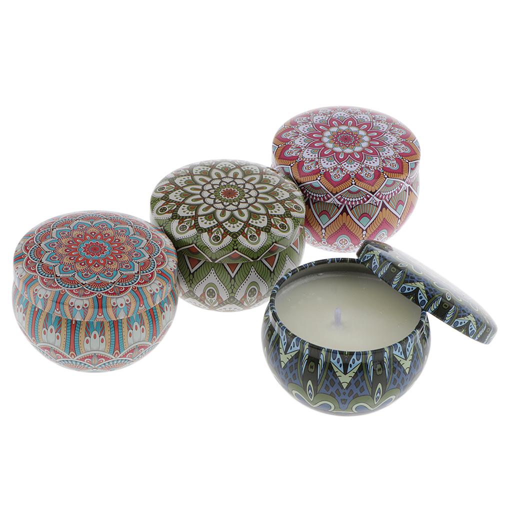 4 Pieces National Style Scented Candle Natural Soy Wax Portable Tin Candles