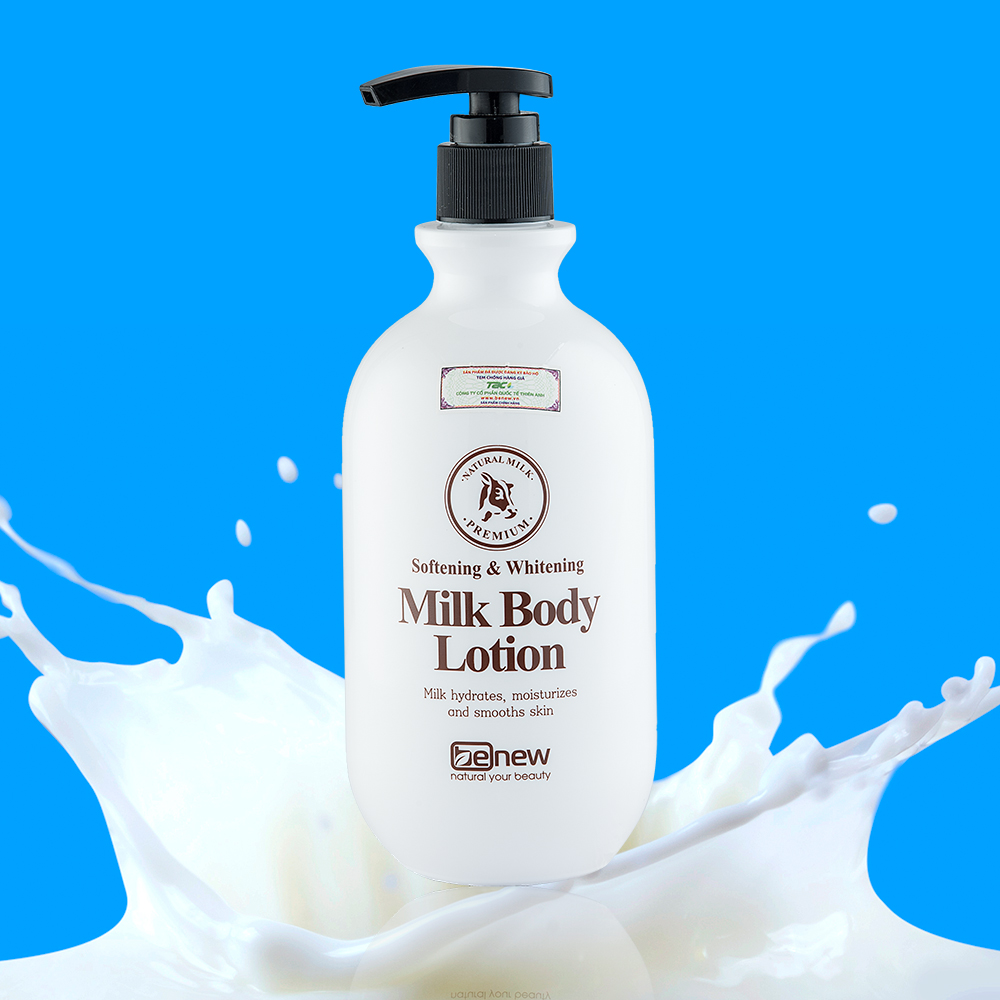 Dưỡng thể trắng da chống khô nể toàn thân sữa tươi MILK BODY LOTION BENEW hàn quốc ( 450ml) kèm 1 bông