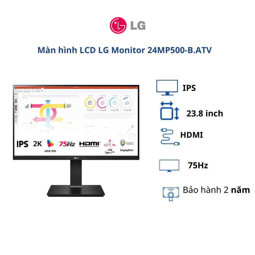 Màn hình LCD LG 23.8 inch Monitor 24MP500-B.ATV - BH chính hãng 24 tháng/ Hàng chính hãng