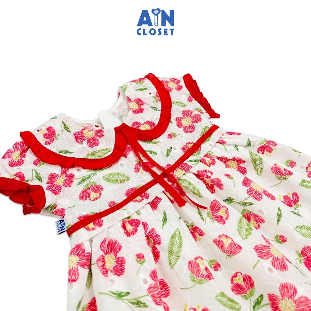 Đầm bé gái họa tiết Hoa Chăm Pa đỏ cotton thêu - AICDBG8RTOTC - AIN Closet