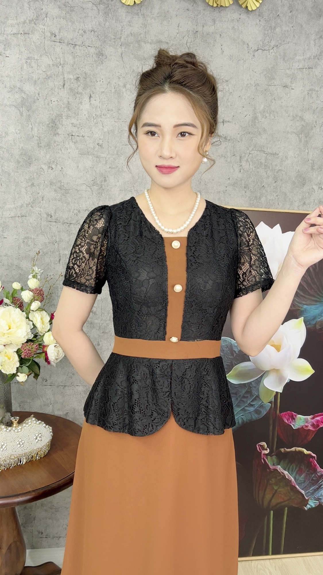 Đầm Quý Bà Sang Trọng [ Linh Trà ] (TM 444) Cao Cấp Vải Phối Ren Bigsize Thoải Mái Quý Phái Đa Dụng Cho Tuổi Trung Niên