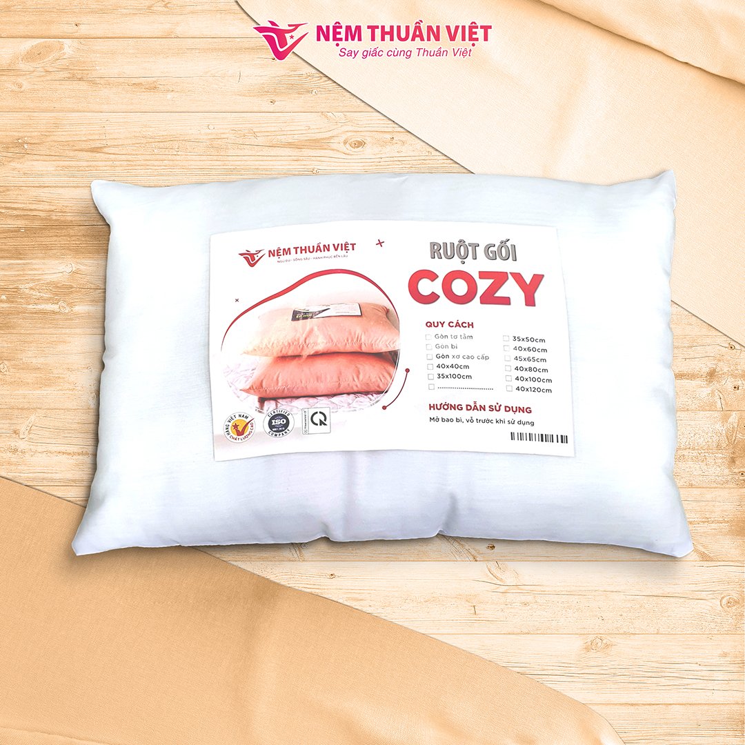 Ruột Gối Nằm Thuần Việt Cozy Trắng Cao Cấp, Êm Ái Vượt Trội, Thoáng Mát