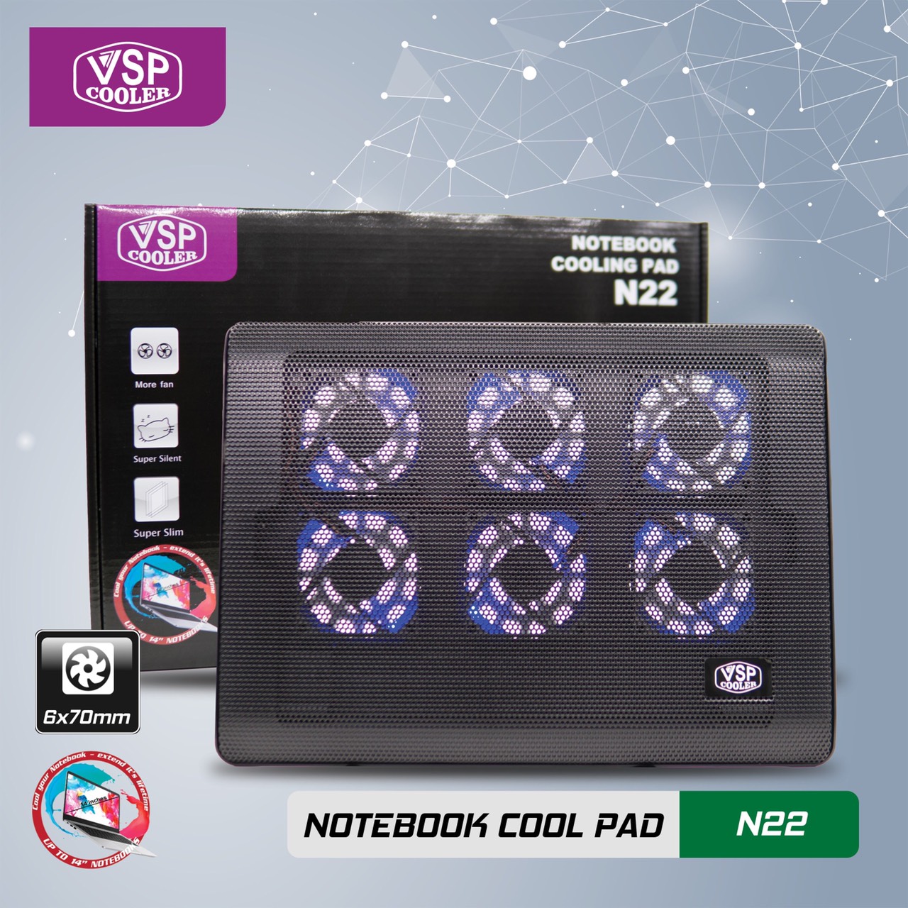 ĐẾ TẢN NHIỆT VSP COOLER N22 (6*Fan 7cm) - giao ngẫu nhiên - hàng nhập khẩu