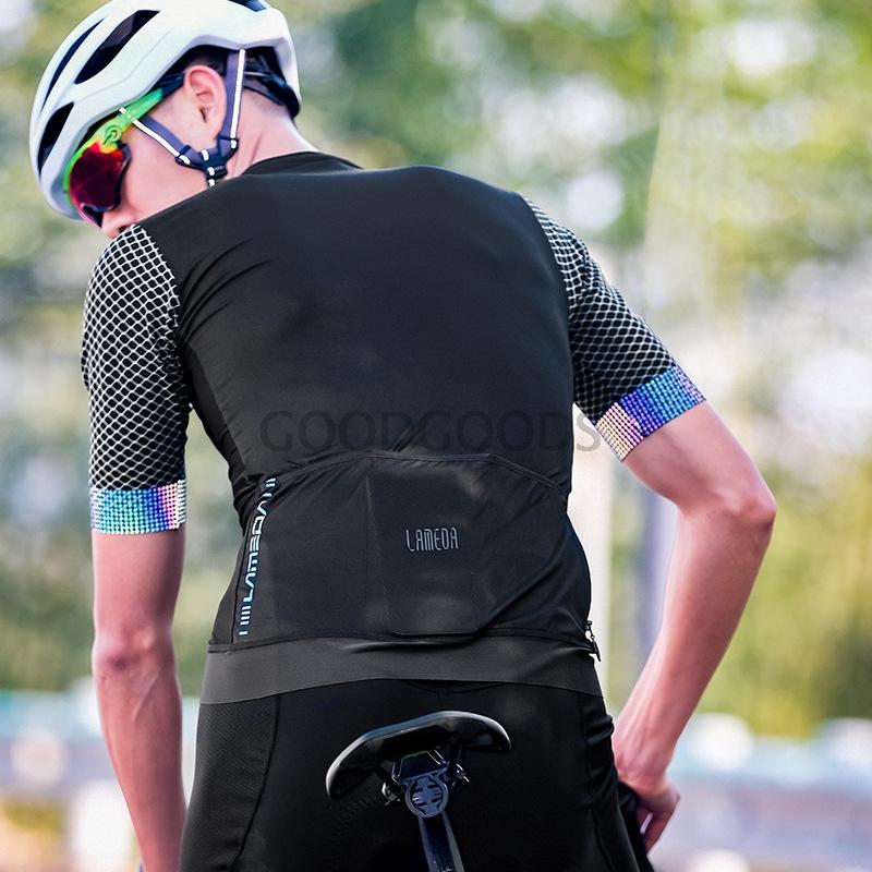 LAMEDA Nam Đua Xe Đạp Áo Tay Ngắn Lưới Thoáng Khí Lưng Xe Đạp Cao Cấp MTB Áo Nhanh Khô Siêu Nhẹ Túi Áo Sơ Mi Color: linbi Size: XXXL