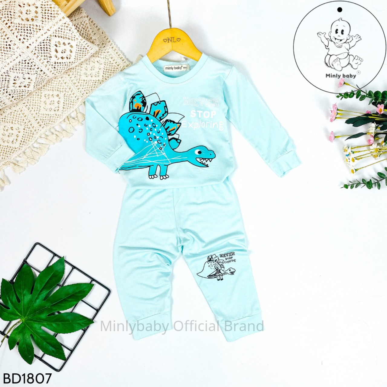 Bộ Dài Tay THUN LẠNH MINKY MOM In Hình Toàn Thân Dễ Thương Cho Bé