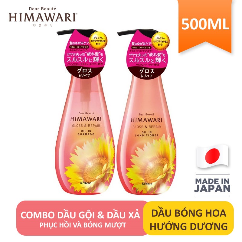 Combo Dầu Gội Và Dầu Xả Phục Hồi  Và Giúp Bóng Mượt Tóc Himawari chai 500ml