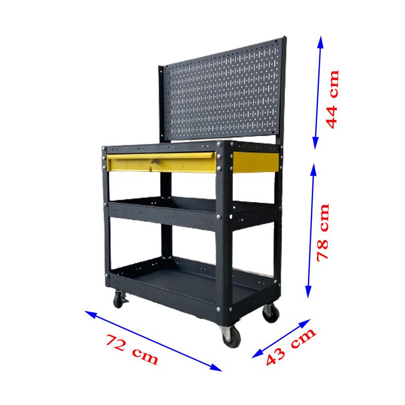 Xe đẩy 3 ngăn màu đen 1 hộc kéo màu vàng