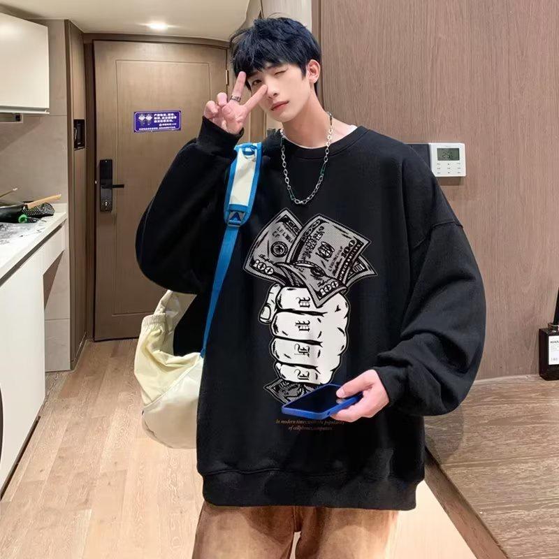 Áo Sweater Tay Dài Dáng Rộng In Họa Tiết Ngân Hàng Sáng Tạo Thời Trang Mùa Thu Cho Nam Và Nữ size M-3XL