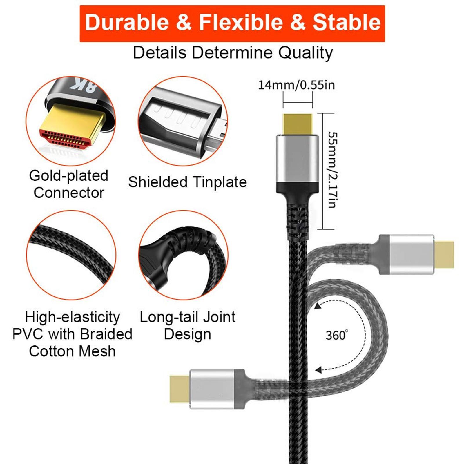 8K HDMI Cable 2.1, 48Gbps Audio Video HD Cable for UHD TV Laptop Game Consoles Projector