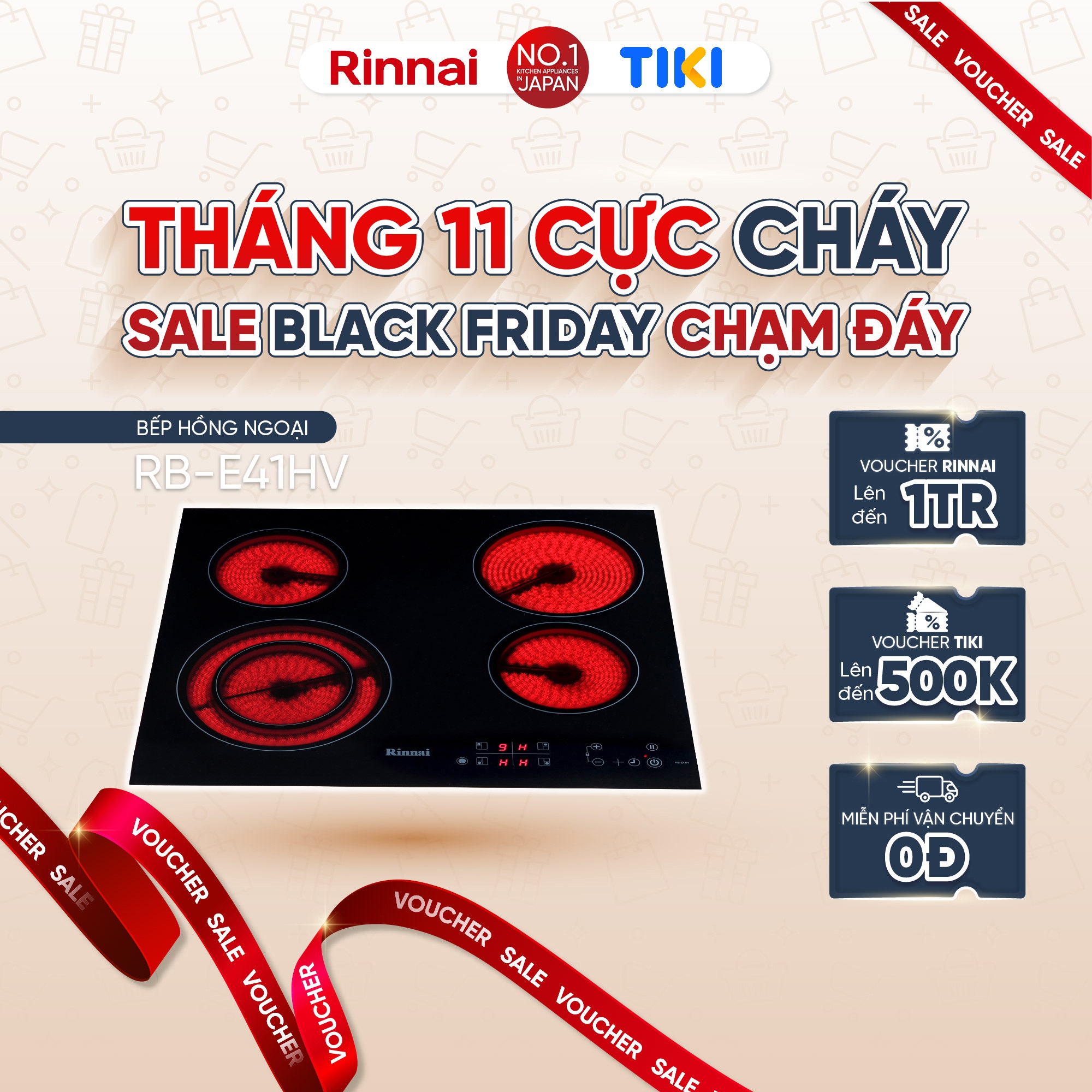 Bếp hồng ngoại Rinnai RB-E41HV mặt kính Schott 6000W - Hàng chính hãng.