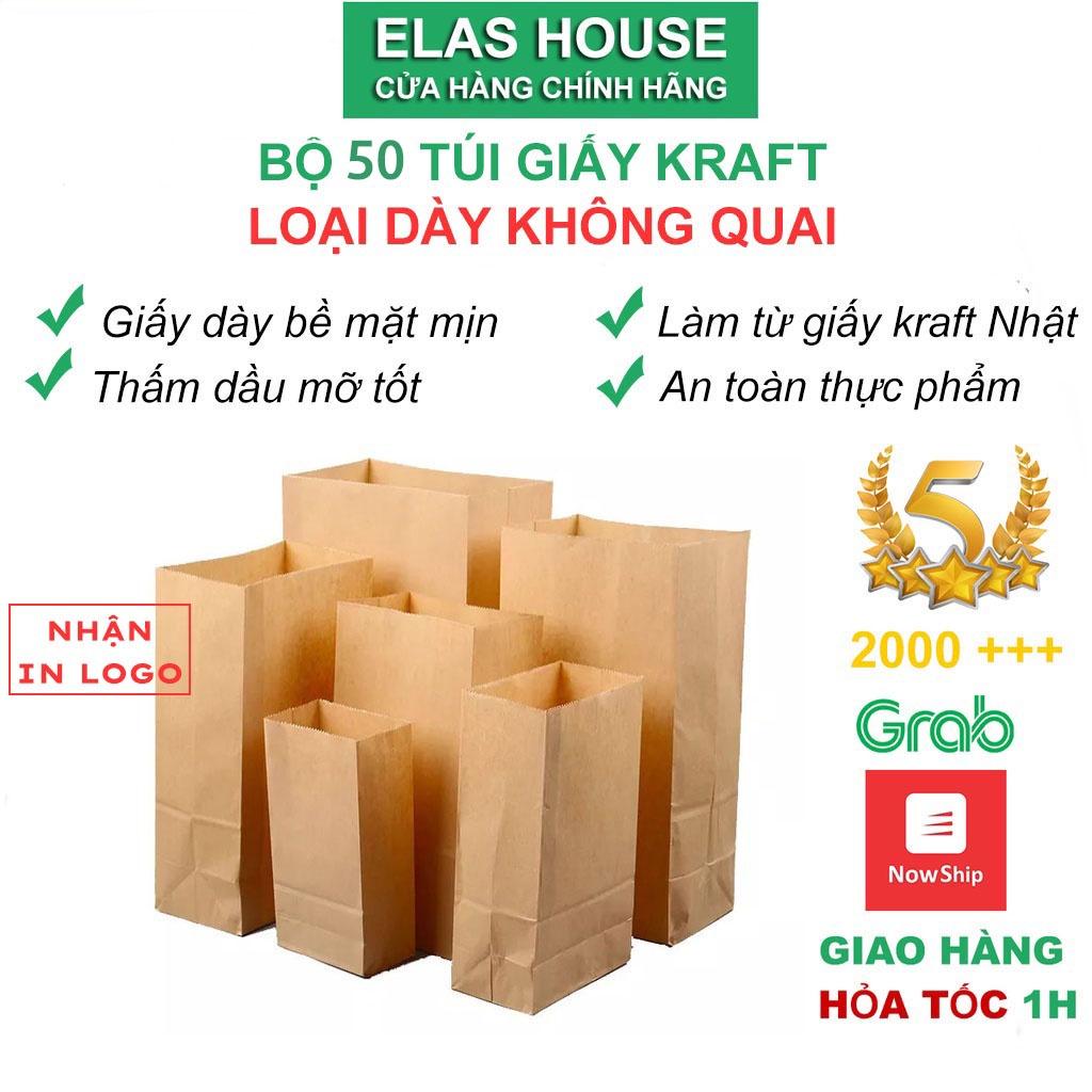 50 Túi giấy kraft không quai đựng thực phẩm Elas House Túi giấy đựng bánh mì đóng gói hàng