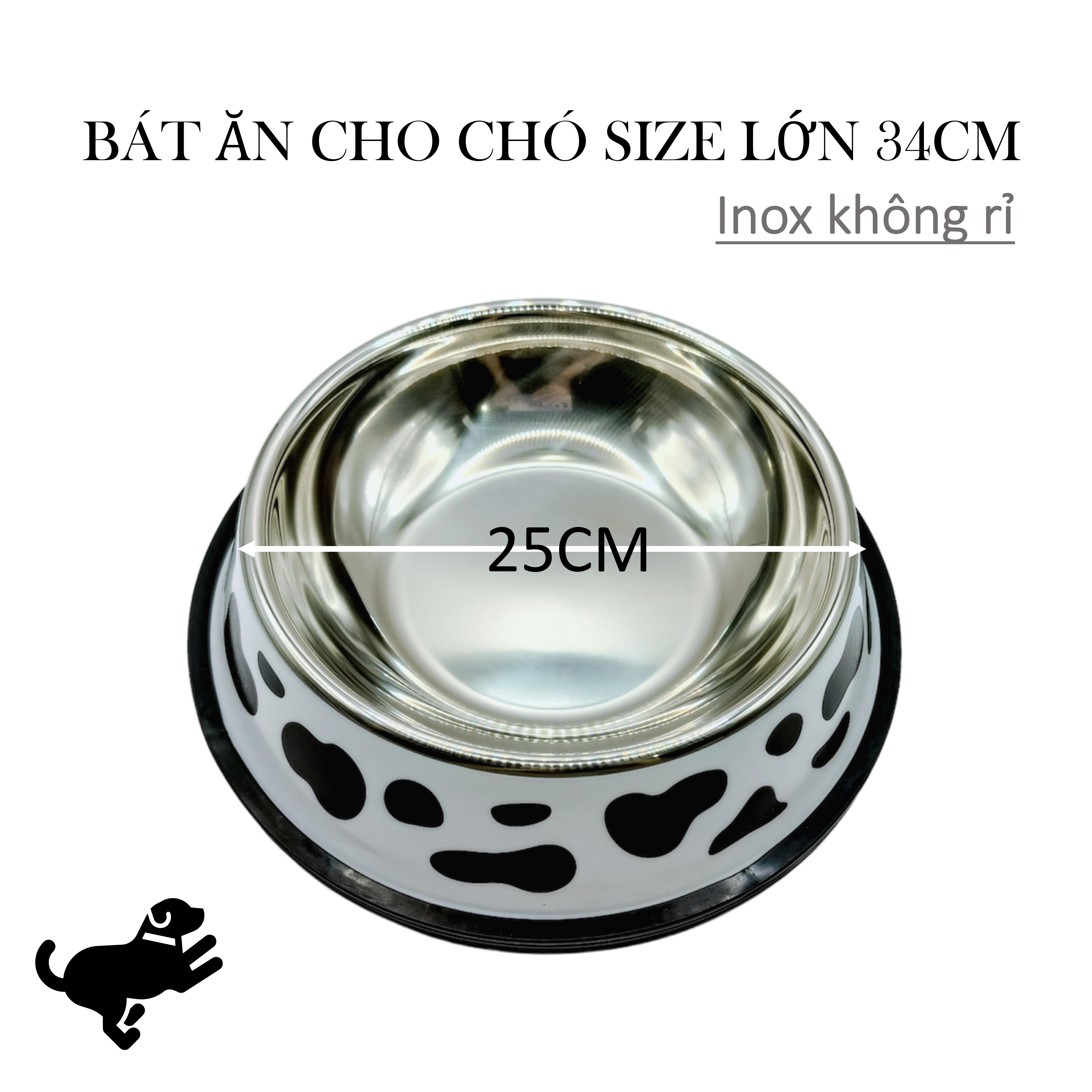 Bát ăn thú cưng, bát ăn chó mèo hình bò sữa, chất liệu inox an toàn sử dụng cho vật nuôi. Bát có 3 kích thước 18cm, 26cm, 34cm. Bát ăn size lớn 34cm