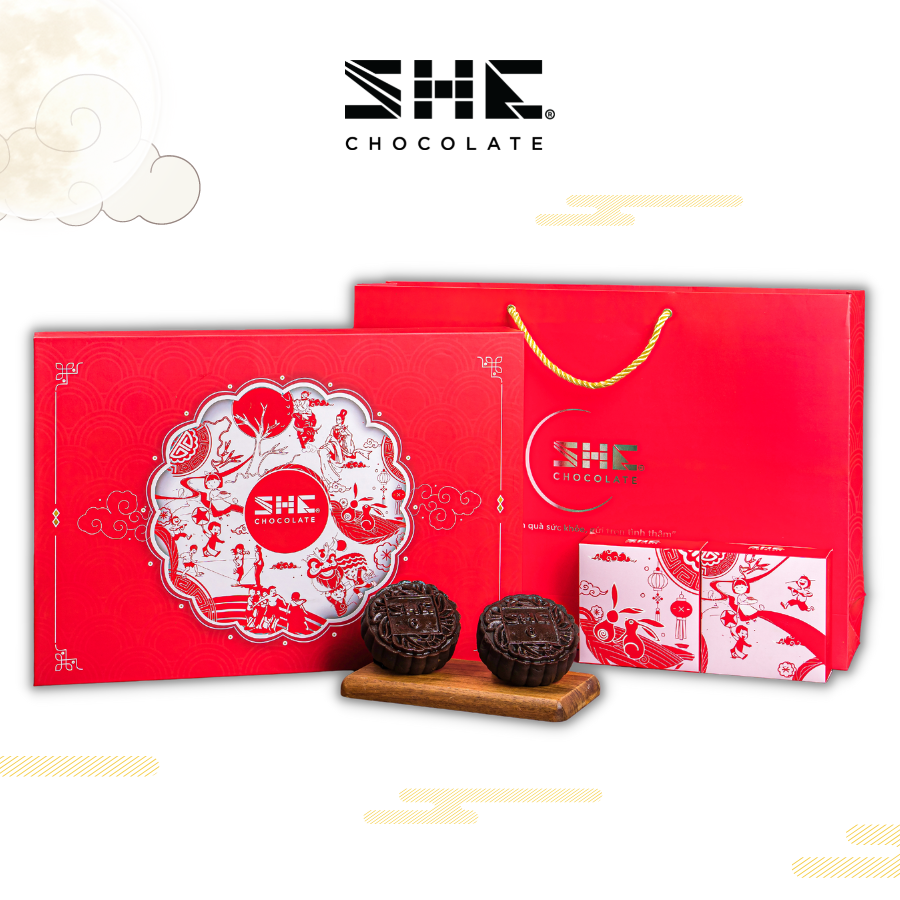 Bộ quà Ánh Trăng Hồng 4 bánh trung thu sô cô la 2022 SHE Chocolate - Món quà sức khỏe xứng đáng dành tặng người thân