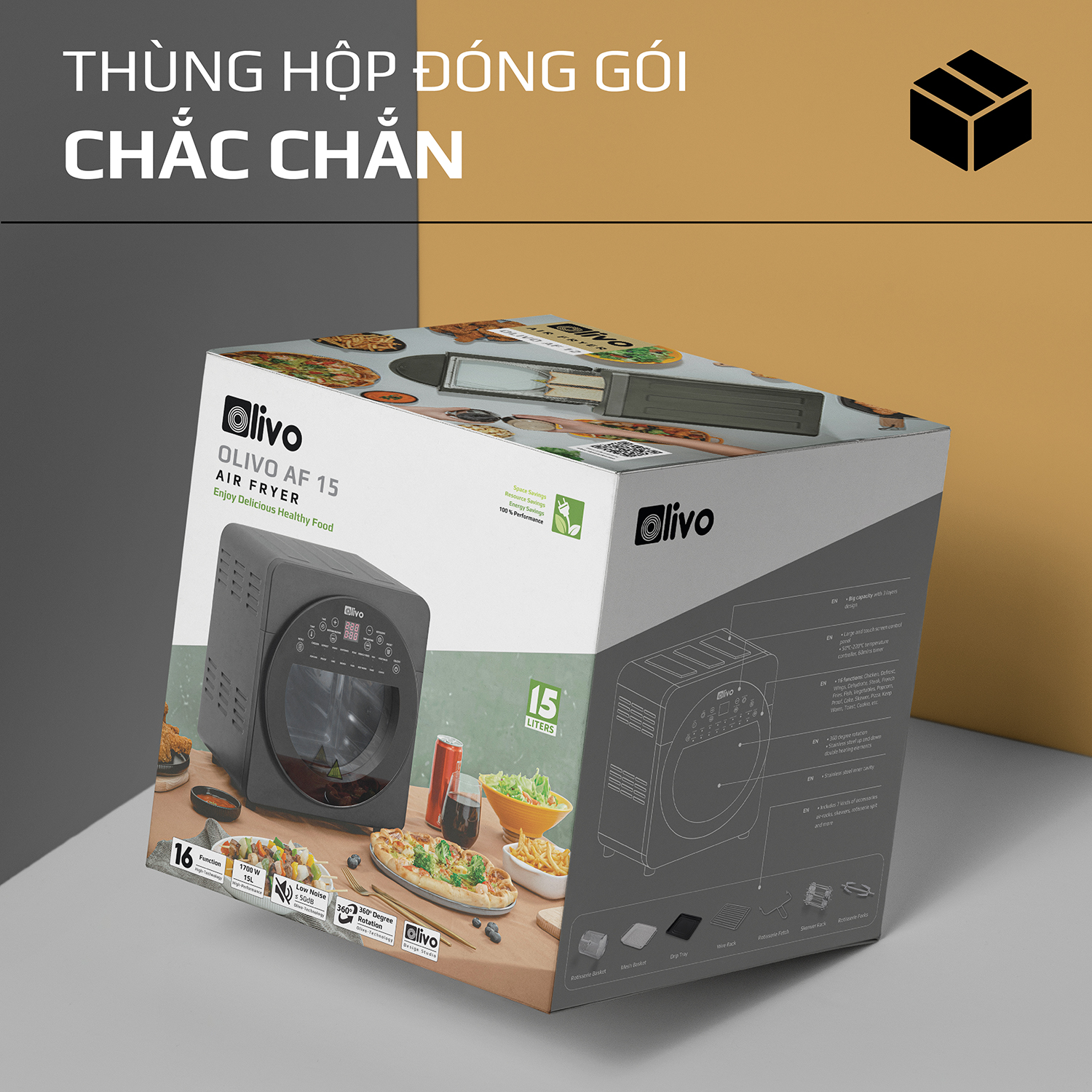 Nồi Chiên Không Dầu OLIVO AF15 - 16 Chức Năng - Dung Tích 15L - Công Suất 2000W - Thương Hiệu Mỹ - Hàng Chính Hãng - BH 24 Tháng