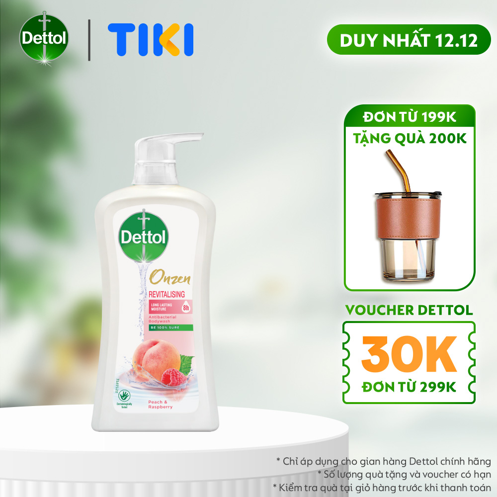 SỮA TẮM DETTOL ONZEN DƯỠNG DA ĐÀO & PHÚC BỒN TỬ 950G/CHAI
