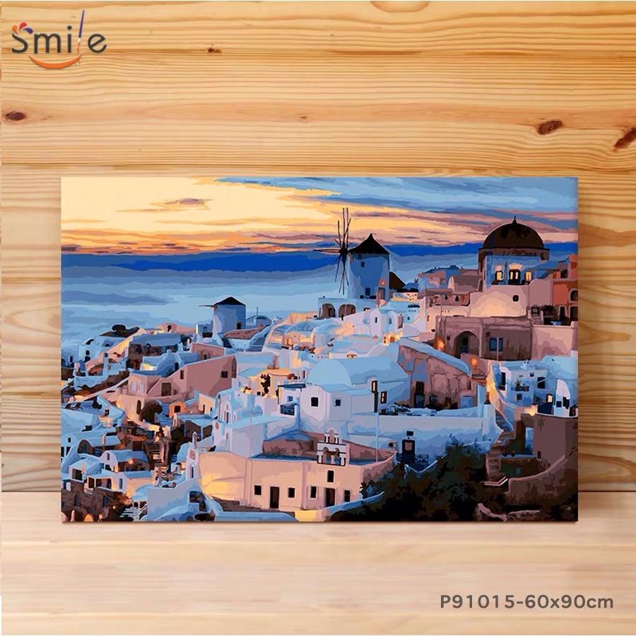 Tranh tô màu theo số Smile FMFP hoàng hôn Santorini P91015