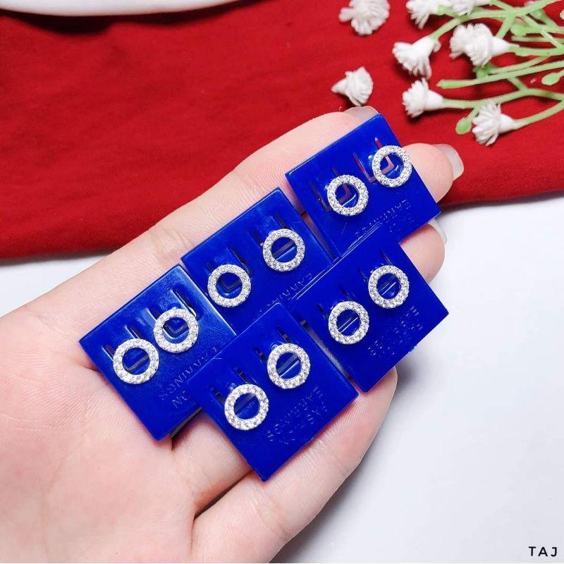 BÔNG TAI BẠC VÒNG TRÒN CHỮ O ĐÍNH ĐÁ NHỎ
