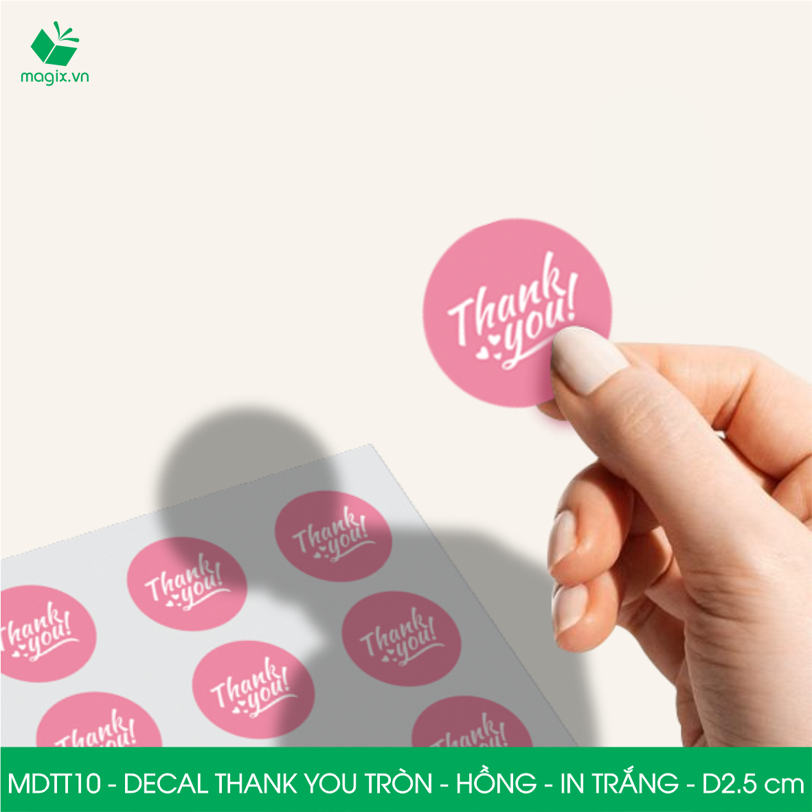 MDTT10 - D2.5cm - 500 Sticker Thank you, decal Thank you tròn dán hộp carton, tem cám ơn, nhãn dán cảm ơn trang trí gói hàng