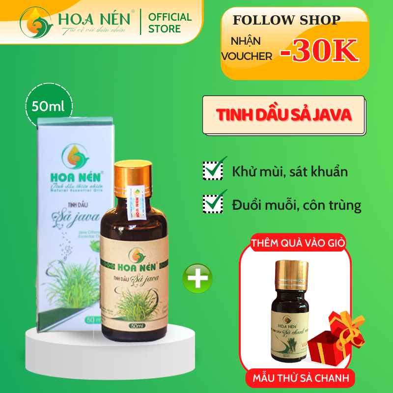 Tinh dầu Sả Java nguyên chất 50ml - Hoa Nén - Khử mùi, thanh lọc không khí, làm thơm