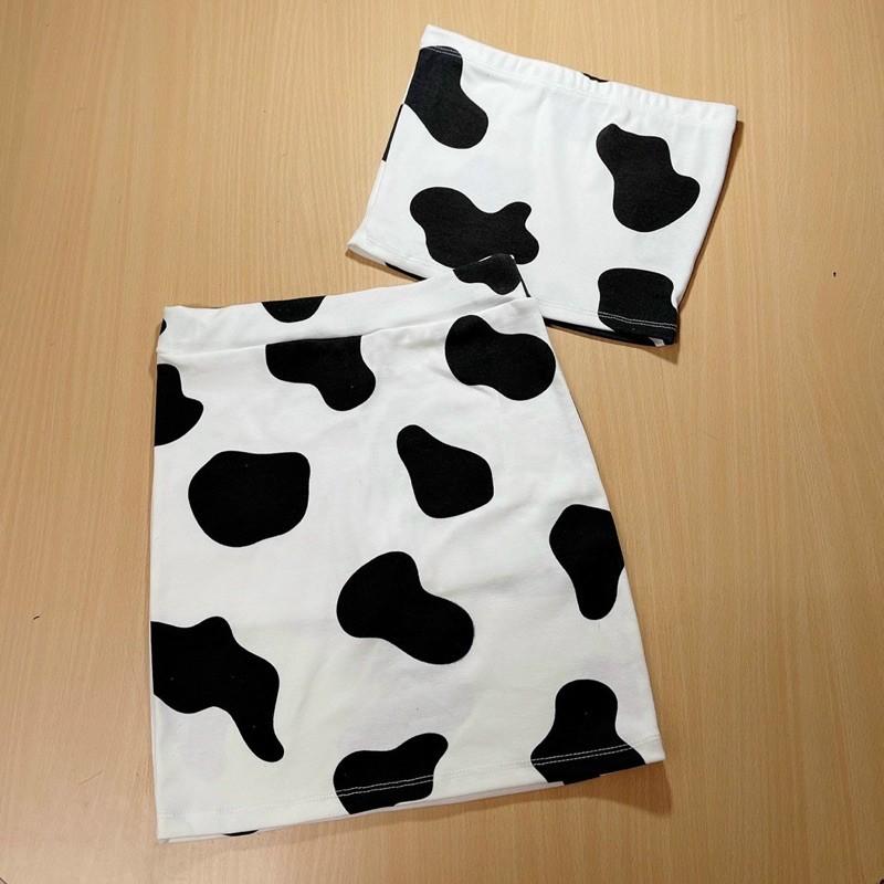 Set áo ống kèm chân váy bò sữa thun borip-U