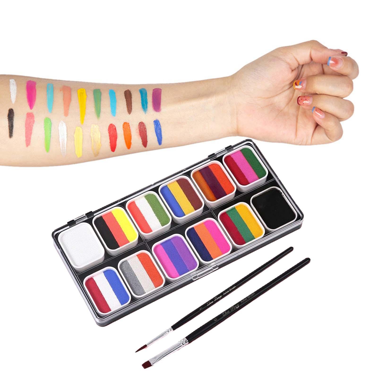 Face Body Paint with 2 Brushes Makeup Pigment Palette for Music Festival