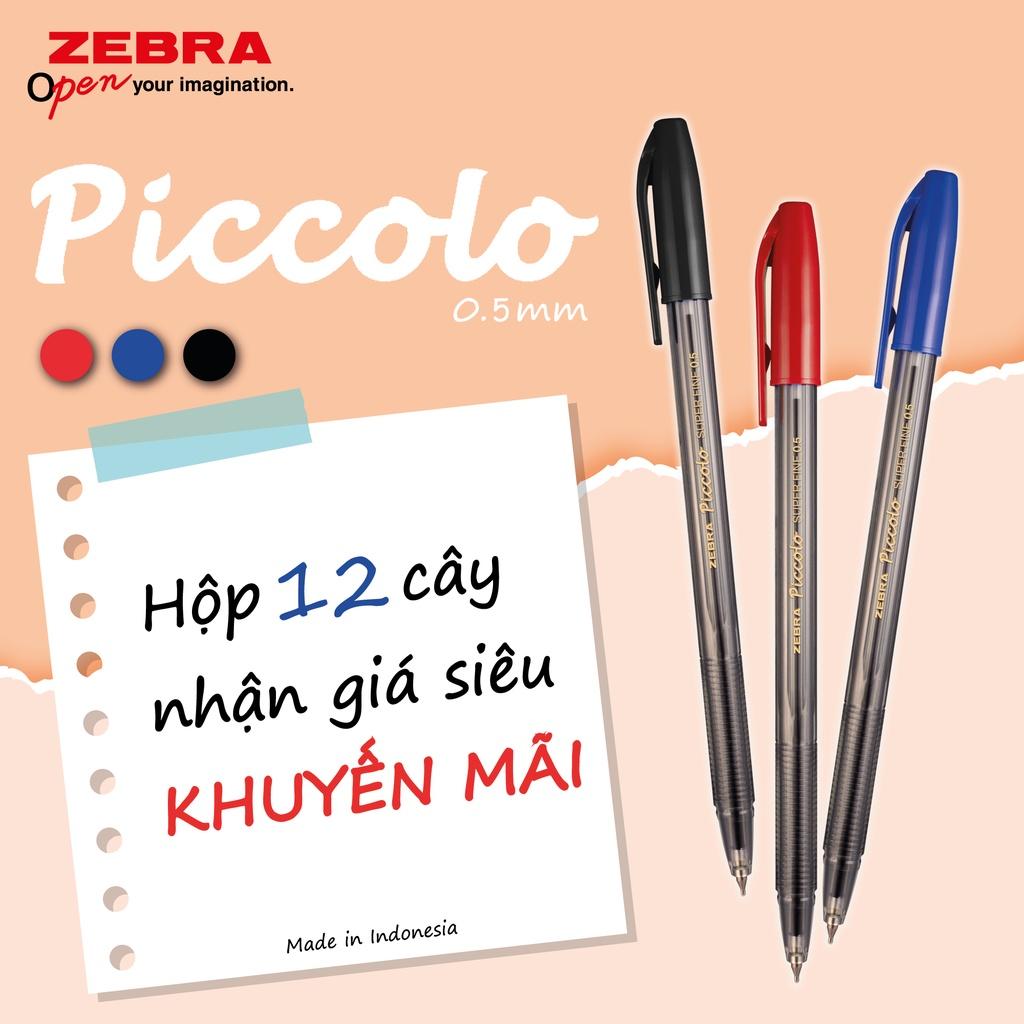 Viết bi nắp Piccolo 0.5mm hộp 12 cây xanh/đen/đỏ - Zebra 