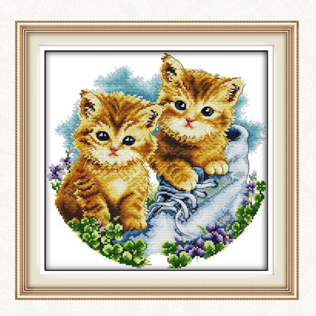 Counted & Stamped Cross Stitch Kits Printed Two Cute Cat Pattern DIY Needlecrafts for Beginners Adults