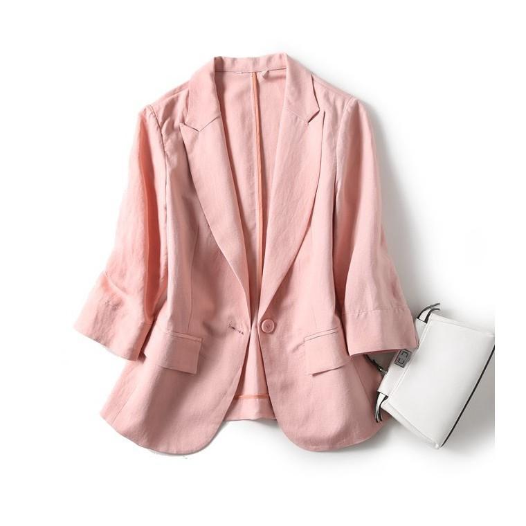 Combo Áo Blazer Linen Hồng Pastel Tay Lỡ Hàn Quốc Cao Cấp + Áo Dây